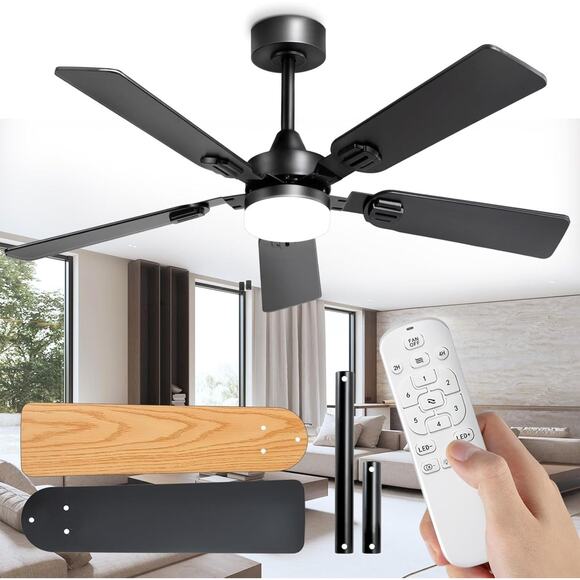 Iceilfan Other - Black 52 Inch Ceiling Fans With Lights, Modern Double-Sided Fan Blade Dimmable